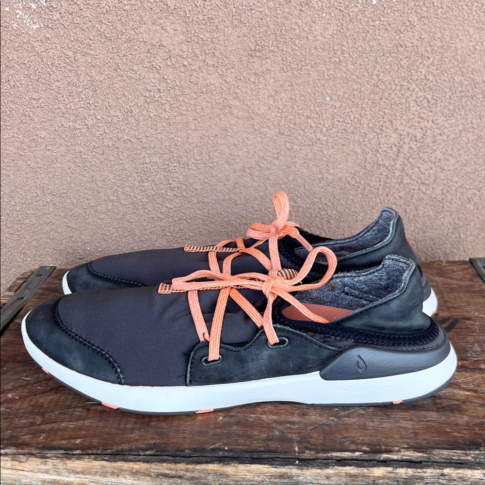 Olukai Miki Li Black and Orange Sneakers